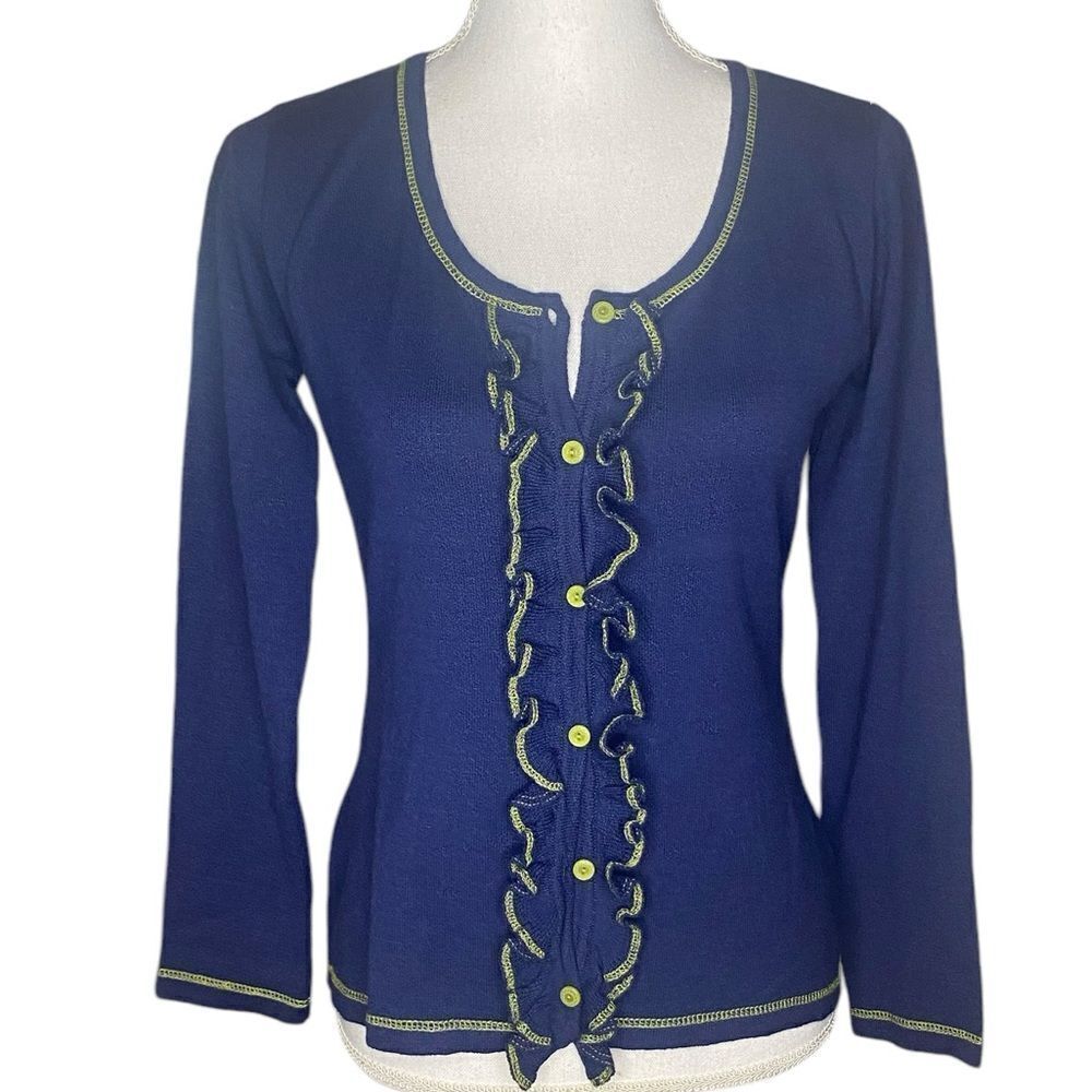 Matilda Jane Wm’s Sz Sm Blue-Eyed Hammond Bay Claudia Cardigan Ruffle Sweater